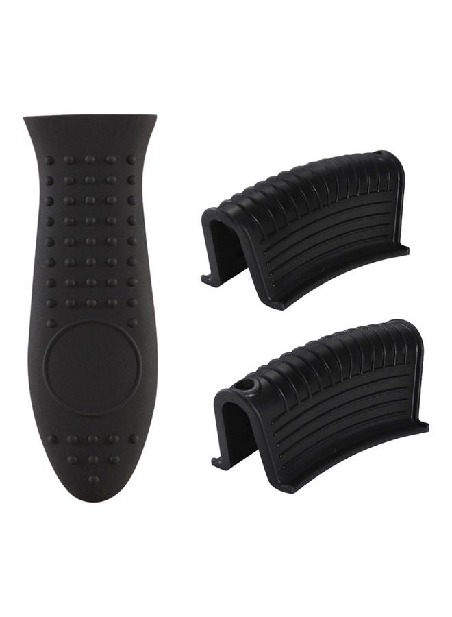 3-Piece Pot Holder Sleeve And Ear Clips Set Black