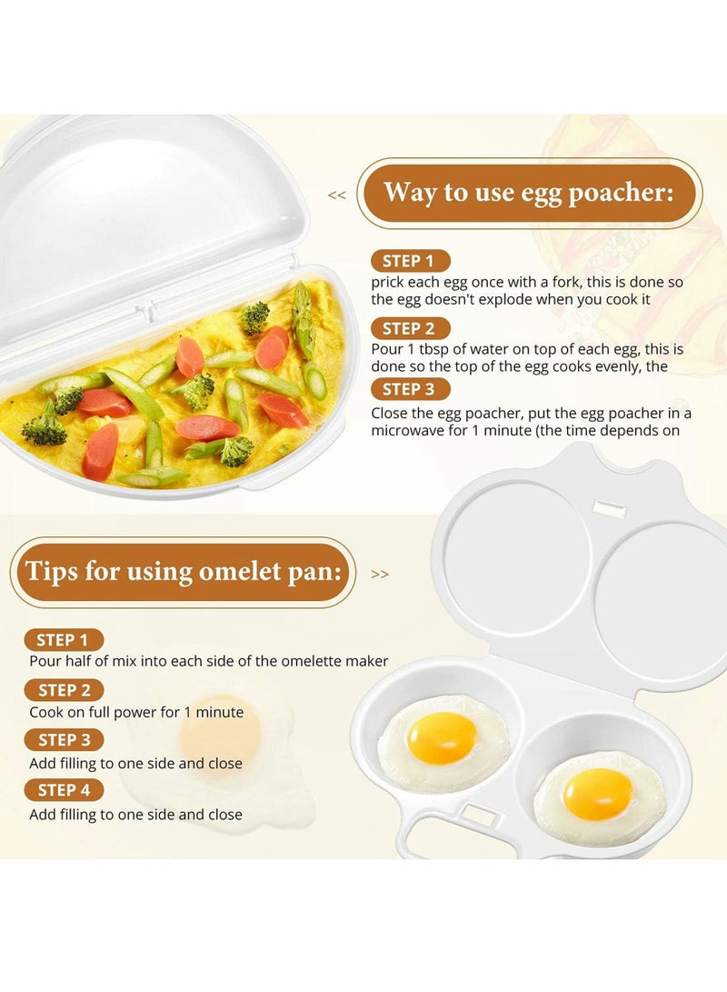 Egg Poacher and Omelet Pan for Microwave 2 Cavity for Perfect Poached Eggs Microwave Cookware Easy Eggs Set for Quick and Healthy Breakfast Dishwasher Safe Non-Stick Kitchen Essentials