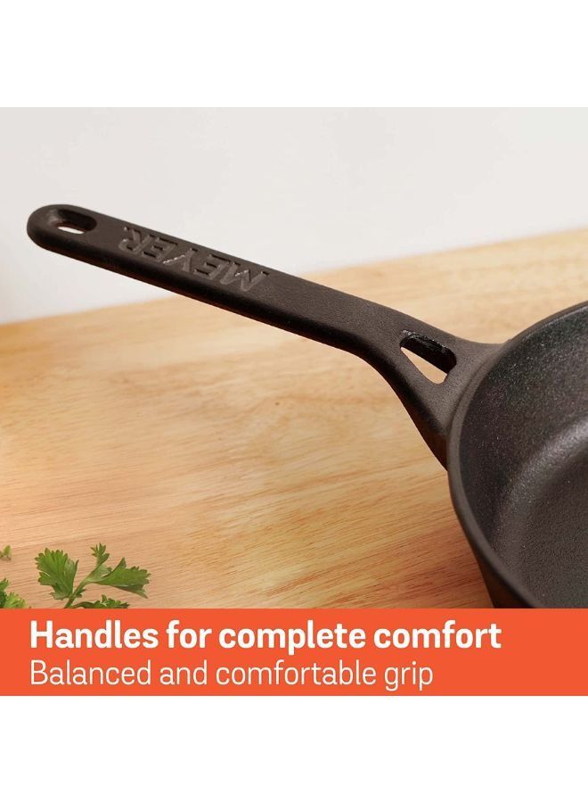 Meyer Cast Iron Skillets 22cm | Pre-seasoned Oven Safe Cookware | Indoor/Outdoor Use for Camping Induction Safe | Cast iron frying pan (Black)