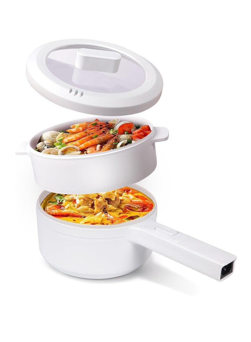 Electric Hot Pot - Non-Stick Pan Mini Pot for SteakFried Rice, and More Dual Power Adjustment and Steamer Perfect for Rapid Noodles Ramen Oatmeal Soup