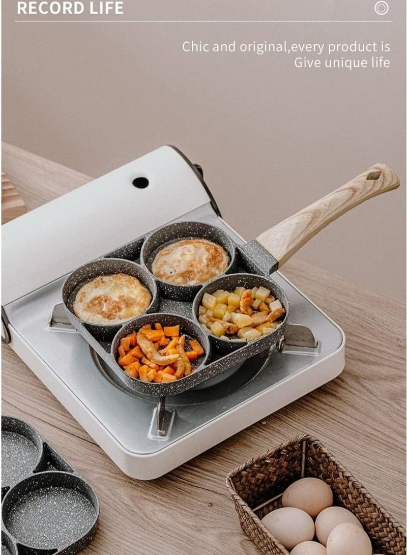 4 Slots Egg Burger Pancake Maker Wooden Handle Nonstick Cooking Pot