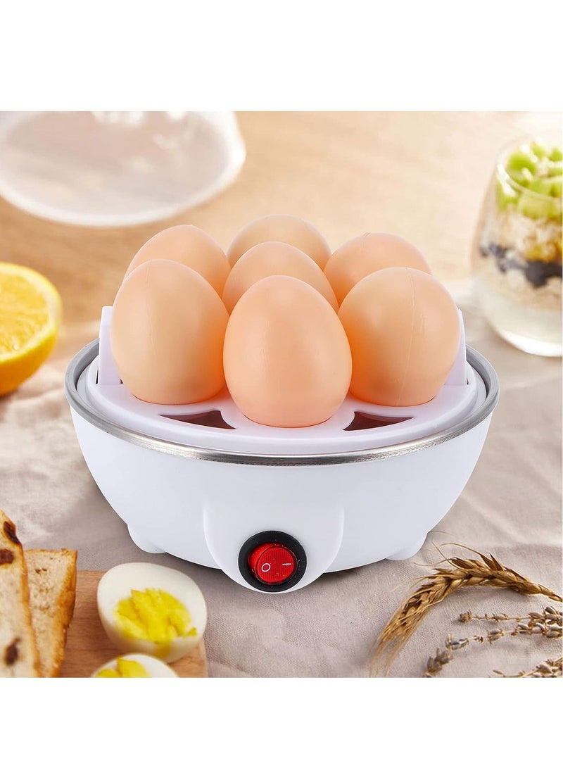 Household Electric Fast Eggs Boiler, Multifunctional Tool Mini Egg Steamer Poacher for Kitchen (White, Singel Layer, 7 Slots)