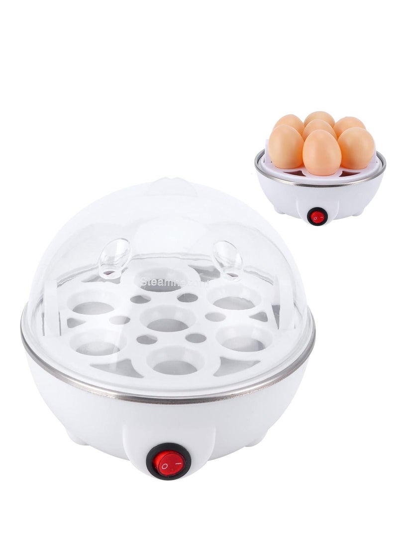 Household Electric Fast Eggs Boiler, Multifunctional Tool Mini Egg Steamer Poacher for Kitchen (White, Singel Layer, 7 Slots)