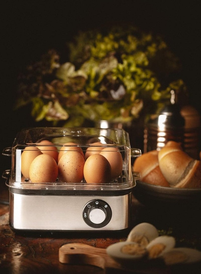 Efficient 400W Electric Egg Boiler: Cooks Up to 8 Eggs Perfectly for Kids and Family Meals, Features Stainless Steel Construction and Precise Timer Functionality