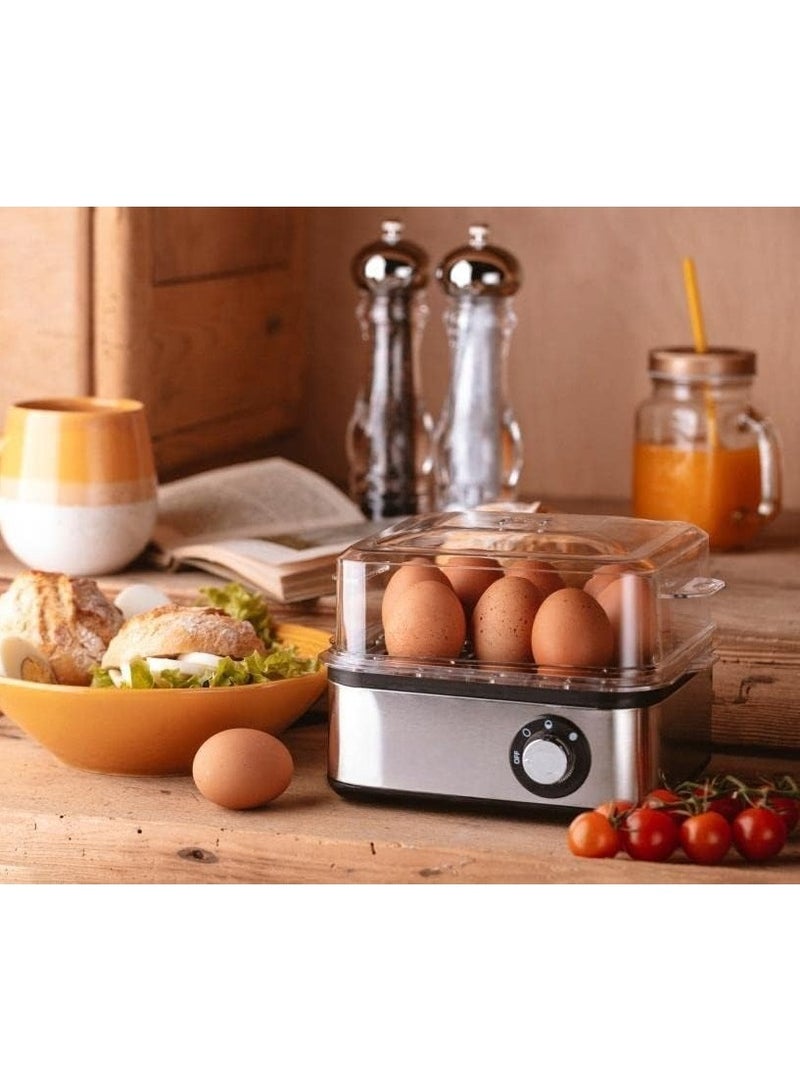 Efficient 400W Electric Egg Boiler: Cooks Up to 8 Eggs Perfectly for Kids and Family Meals, Features Stainless Steel Construction and Precise Timer Functionality