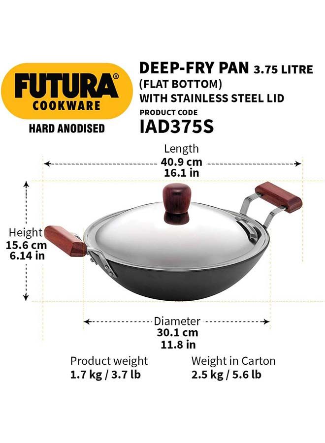 Futura Aluminium Deep Fry Pan With Steel Lid And Induction Compatible Base Black 3.75 Liter