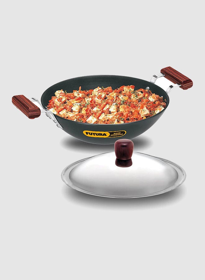 Futura Aluminium Deep Fry Pan With Steel Lid And Induction Compatible Base Black 3.75 Liter