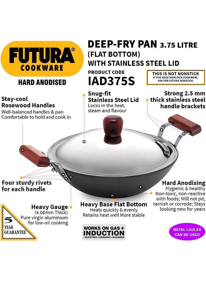 Futura Aluminium Deep Fry Pan With Steel Lid And Induction Compatible Base Black 3.75 Liter