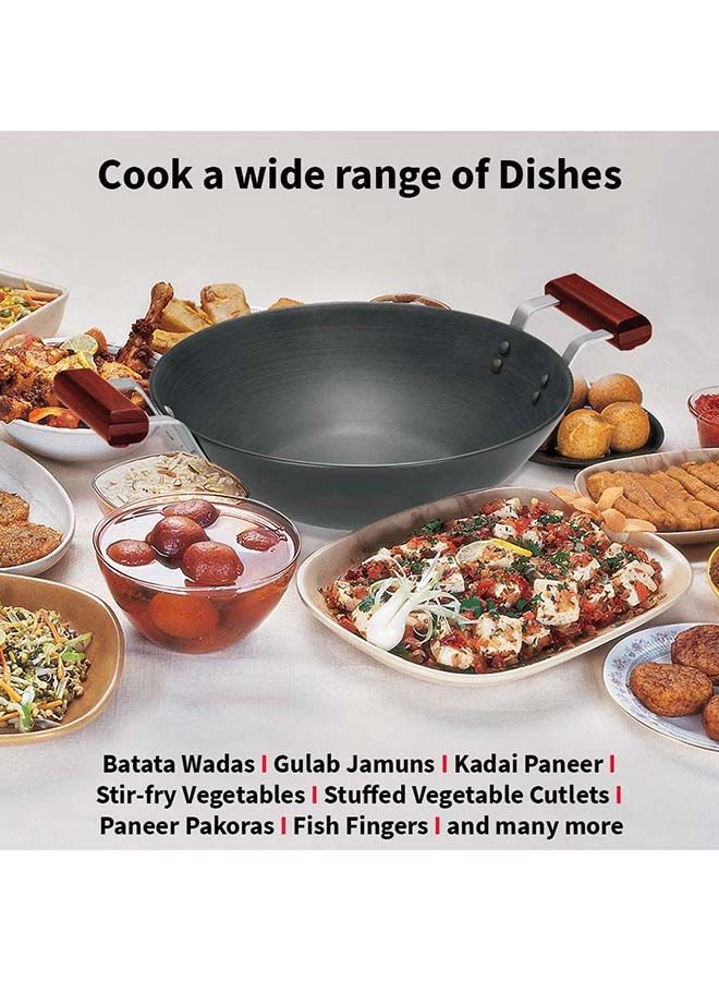 Futura Aluminium Flat Bottom Deep Fry Pan With Steel Lid Black 5 Liter