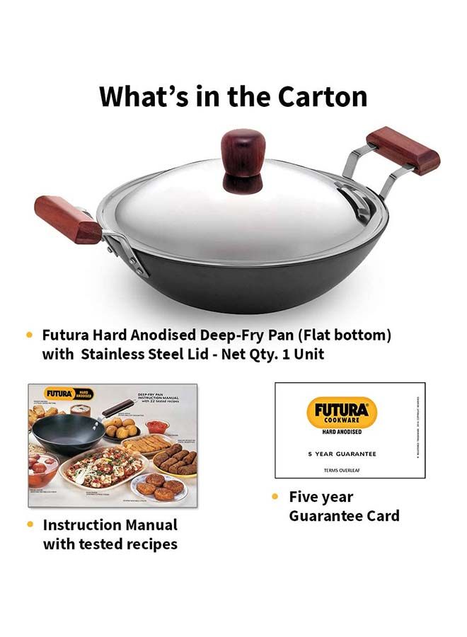 Futura Aluminium Flat Bottom Deep Fry Pan With Steel Lid Black 5 Liter