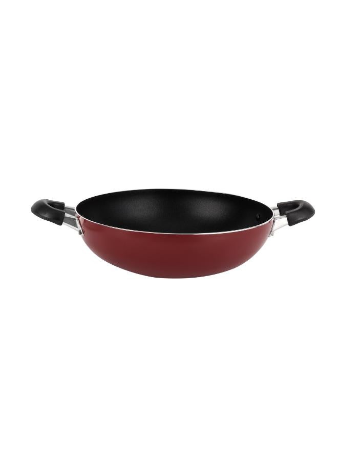 Aluminium Wok Pan With Glass Lid Red/Clear 30cm