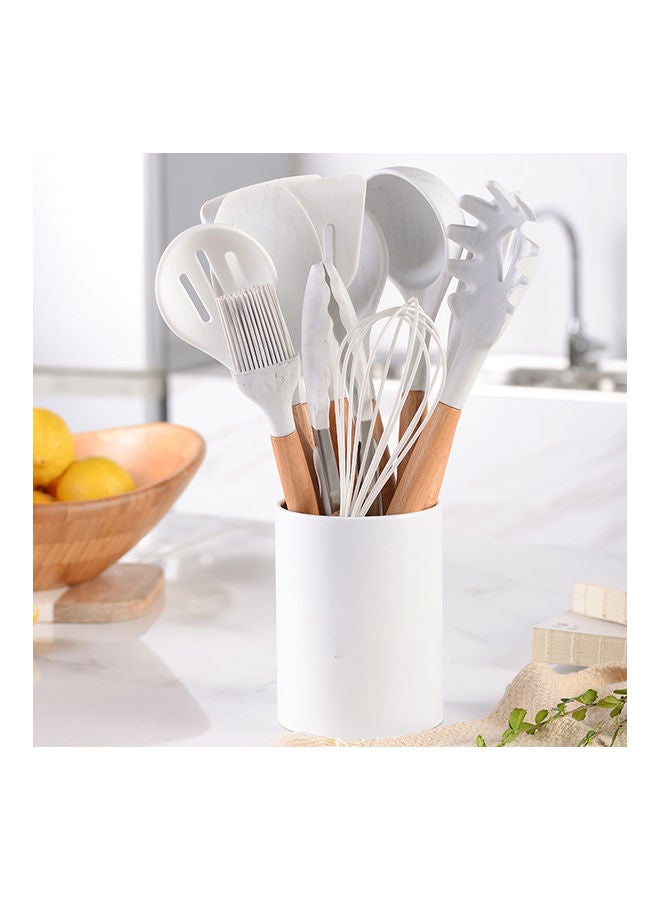 11-Piece Non-stick Kitchen Utensils Set With Wooden  Handle White 34 x 10.5cm