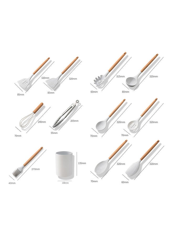 11-Piece Non-stick Kitchen Utensils Set With Wooden  Handle White 34 x 10.5cm