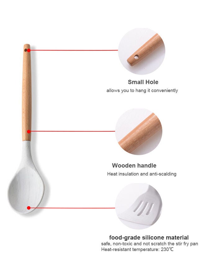 11-Piece Non-stick Kitchen Utensils Set With Wooden  Handle White 34 x 10.5cm