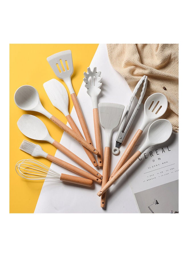 11-Piece Non-stick Kitchen Utensils Set With Wooden  Handle White 34 x 10.5cm