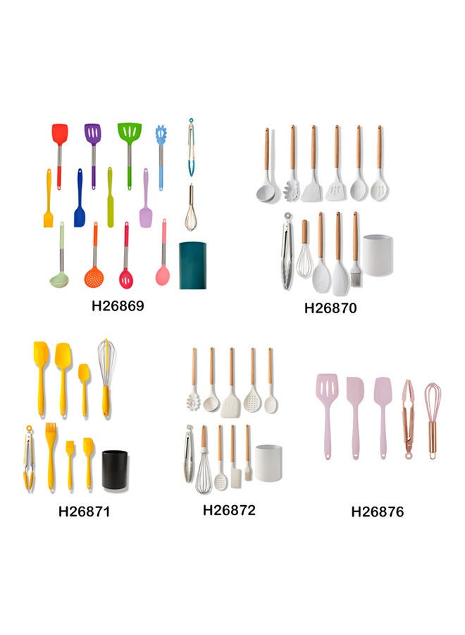 11-Piece Non-stick Kitchen Utensils Set With Wooden  Handle White 34 x 10.5cm