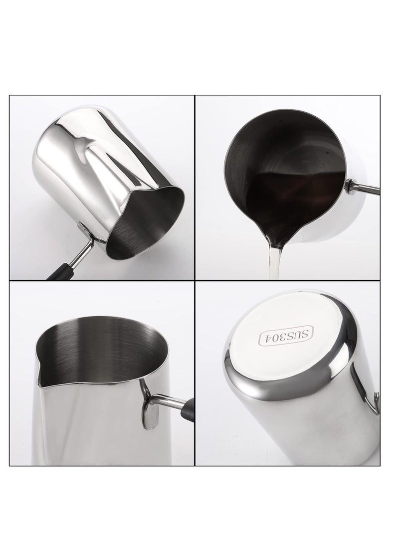 Set of 2 Milk Butter Warmer Pot, 12oz/22oz Turkish Coffee Stovetop Chocolate Melting Pan, Cezve Ibrik Briki Greek Arabic Maker for Maple Syrup, Sauce Heating, 18/8 Stainless Steel