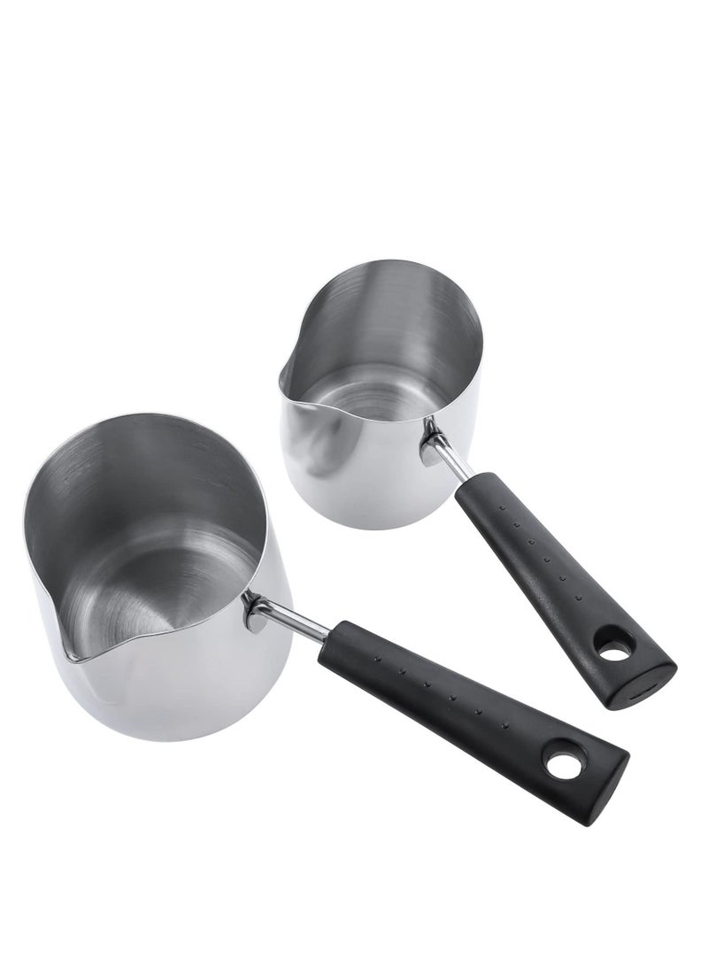 Set of 2 Milk Butter Warmer Pot, 12oz/22oz Turkish Coffee Stovetop Chocolate Melting Pan, Cezve Ibrik Briki Greek Arabic Maker for Maple Syrup, Sauce Heating, 18/8 Stainless Steel