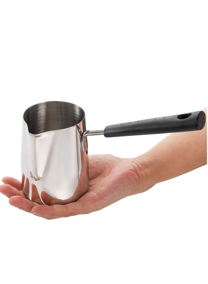 Set of 2 Milk Butter Warmer Pot, 12oz/22oz Turkish Coffee Stovetop Chocolate Melting Pan, Cezve Ibrik Briki Greek Arabic Maker for Maple Syrup, Sauce Heating, 18/8 Stainless Steel