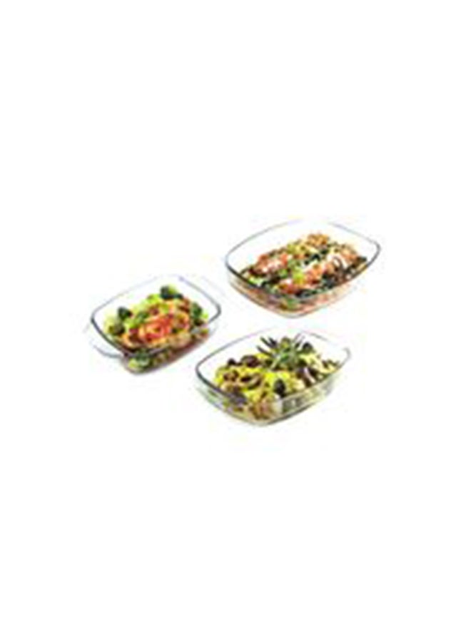 3-Piece Rectangular Ovenware Set Clear 1.4ml