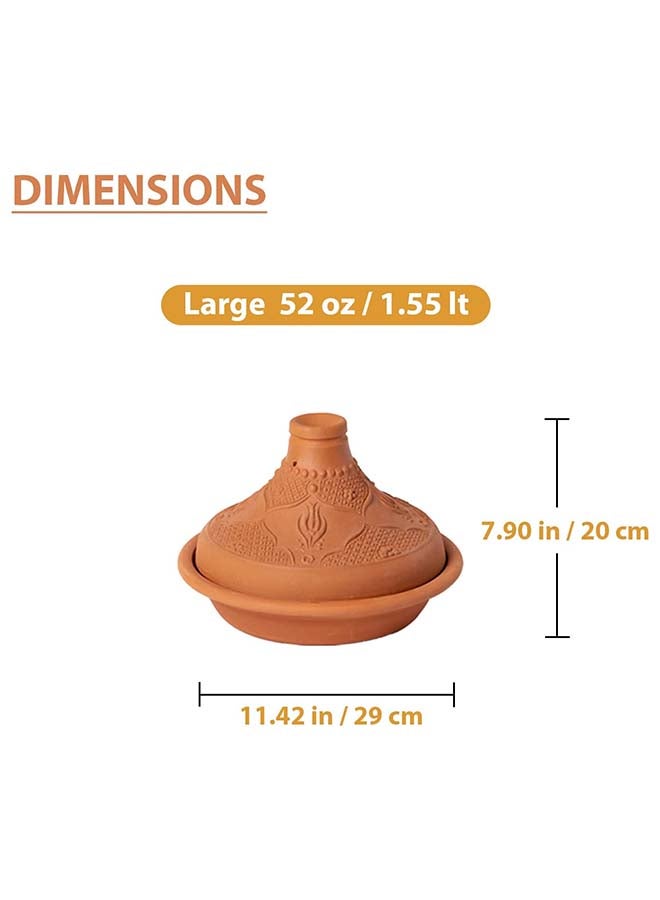 Handmade tagine pot moroccan for cooking - Lead free earthenware pot - Embossed Pattern Tagine Pot Oven Safe - 100% Natural & Safe for Health - eco friendly terracotta pots 11.42 inches