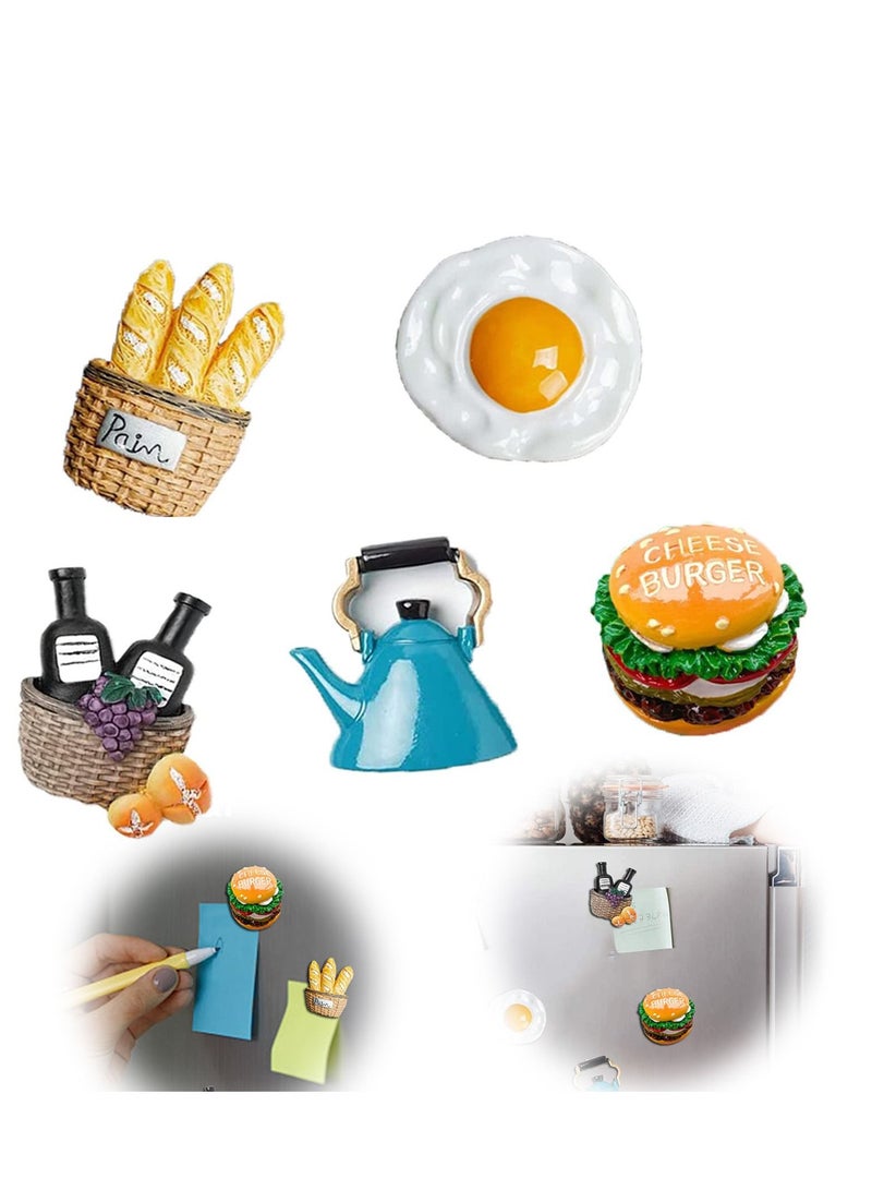 Refrigerator Magnets, Fun 3d Refrigerator Magnet Decoration Simulated Food Ornaments Message Stickers for Refrigerators, Whiteboards, Maps, Calendars, and Other Magnetic Items (5 Pieces)