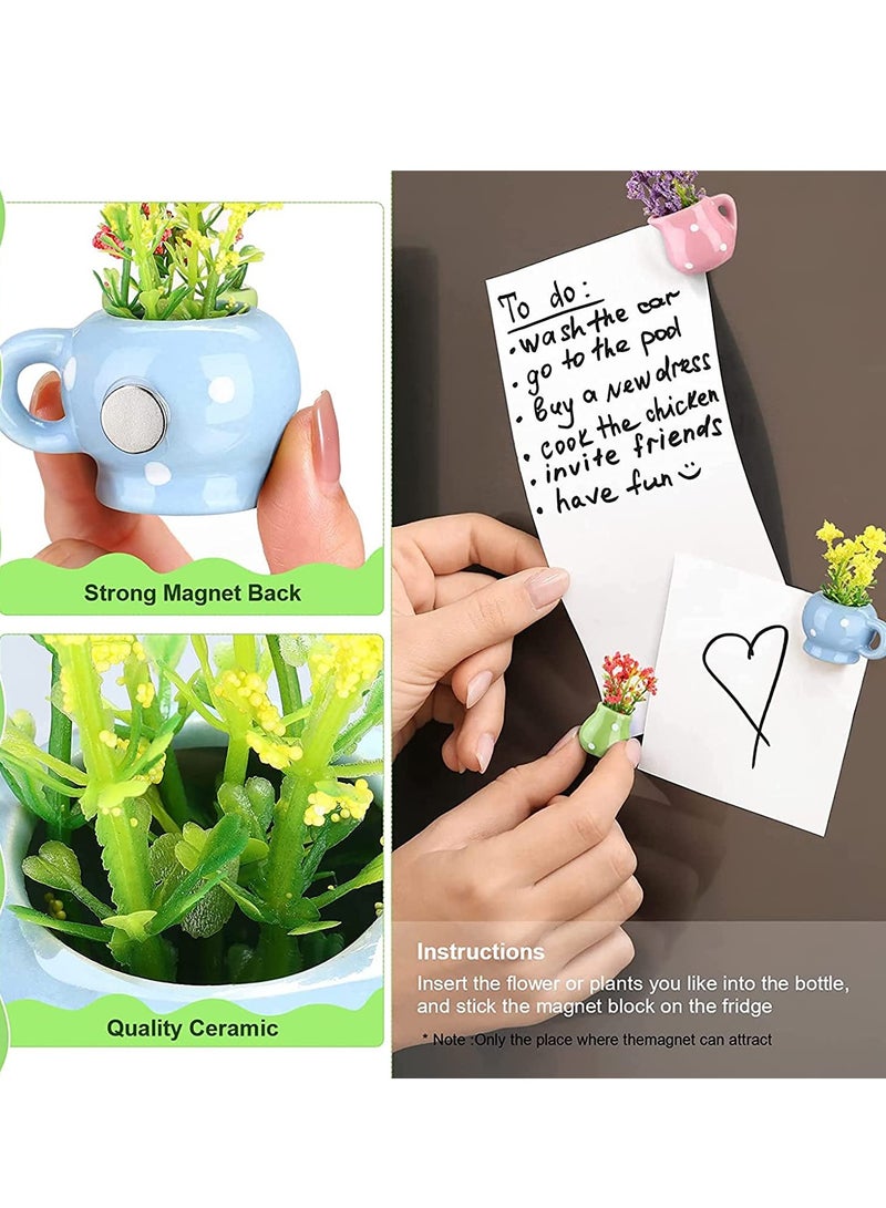 Fridge Magnet Mini Artificial Plants Decorative Magnets Ceramic Glass Vase Flower Magnets Cute Magnets for Whiteboard Ceramic Refrigerator Magnets Magnetic Stickers for Fridge Locker Decors 10 Pieces