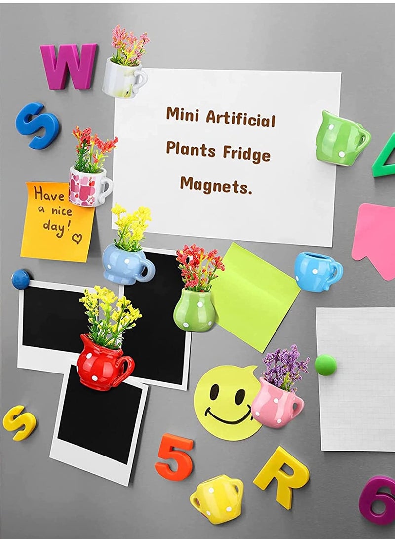 Fridge Magnet Mini Artificial Plants Decorative Magnets Ceramic Glass Vase Flower Magnets Cute Magnets for Whiteboard Ceramic Refrigerator Magnets Magnetic Stickers for Fridge Locker Decors 10 Pieces