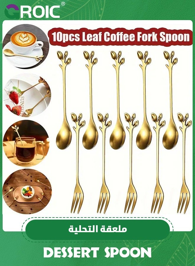 Dessert Spoon and Fork Holder, Fruit Dessert Flatware Swan Base with 5 Forks and 5 Spoons, Holder Spoon Organizer, Coffee Dessert Sugar Flatware (Gold, Swan Base with cutlery)