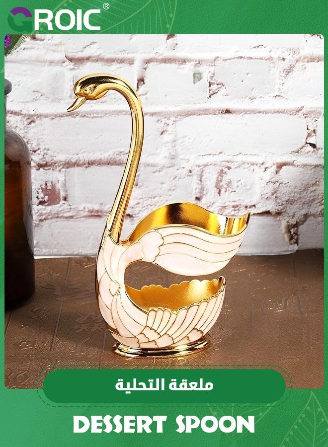 Dessert Spoon and Fork Holder, Fruit Dessert Flatware Swan Base with 5 Forks and 5 Spoons, Holder Spoon Organizer, Coffee Dessert Sugar Flatware (Gold, Swan Base with cutlery)
