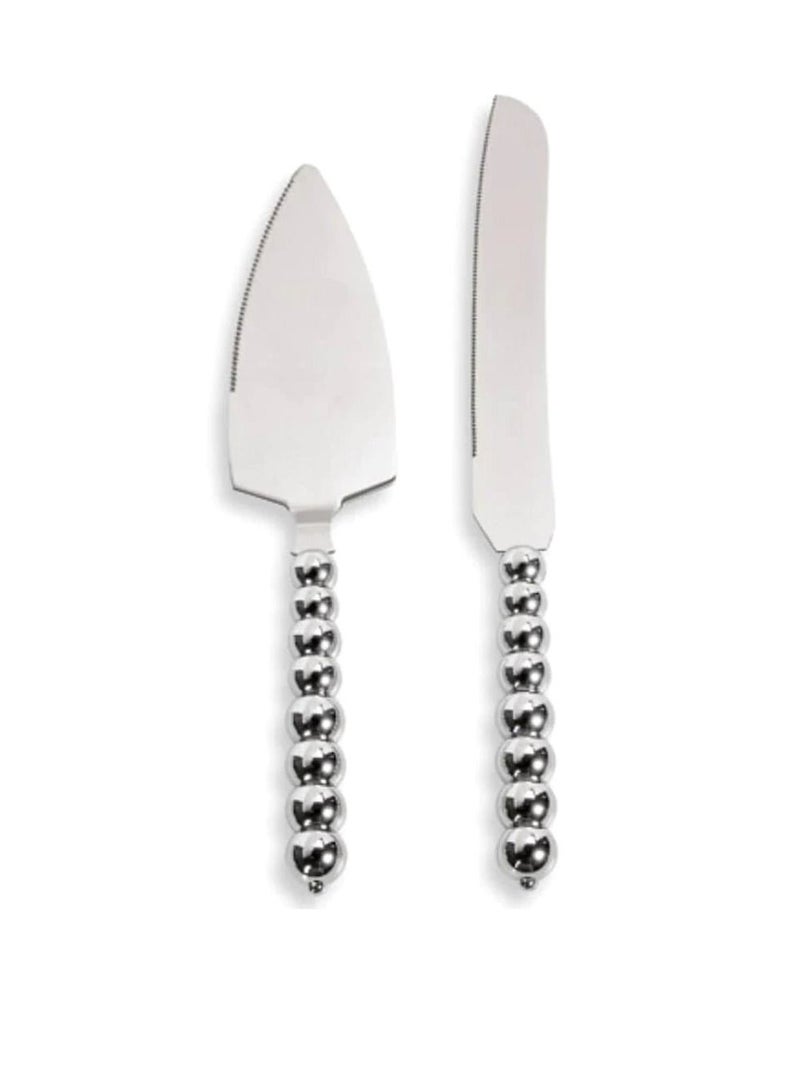 Silver Metal Cake Server Set with Beaded Handles 2 pieces