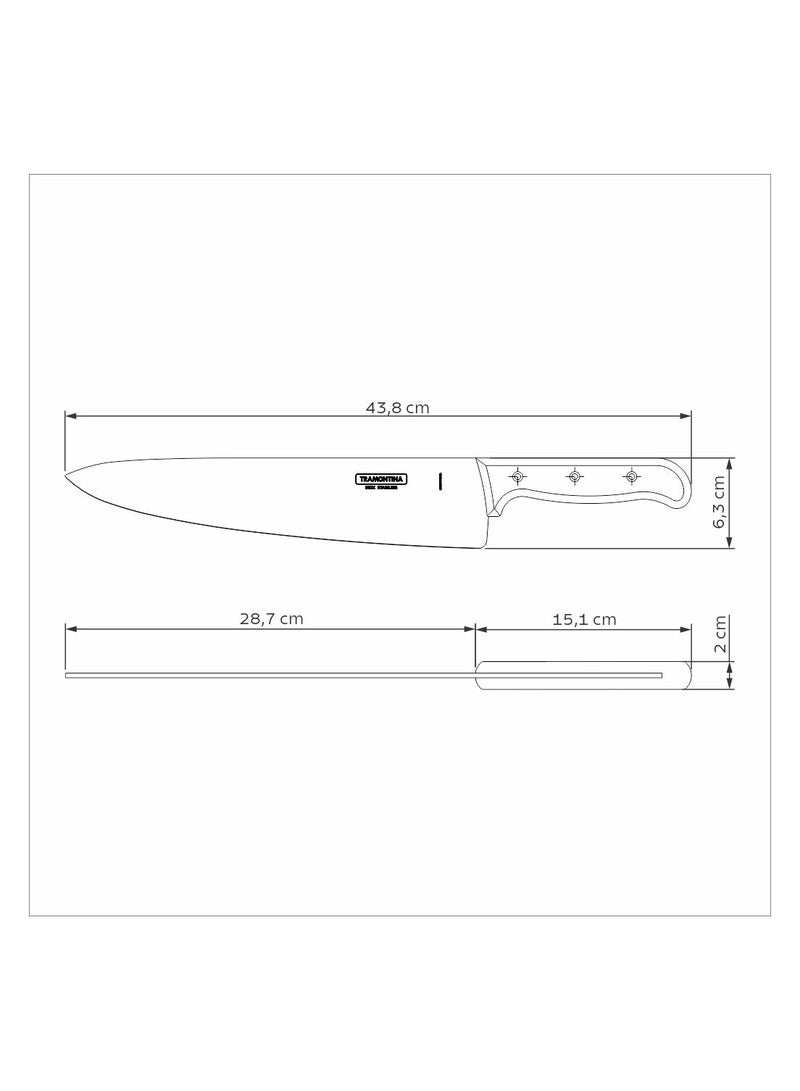 Since 1911, Made In Brazil - 12 Inches Kitchen Knife with Stainless Steel Blade and Red Treated Polywood Handle