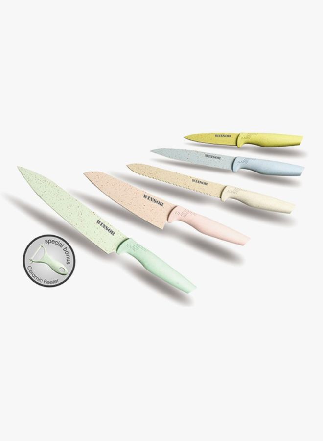 5-Piece Knife And Peeler Set Green/Pink/White