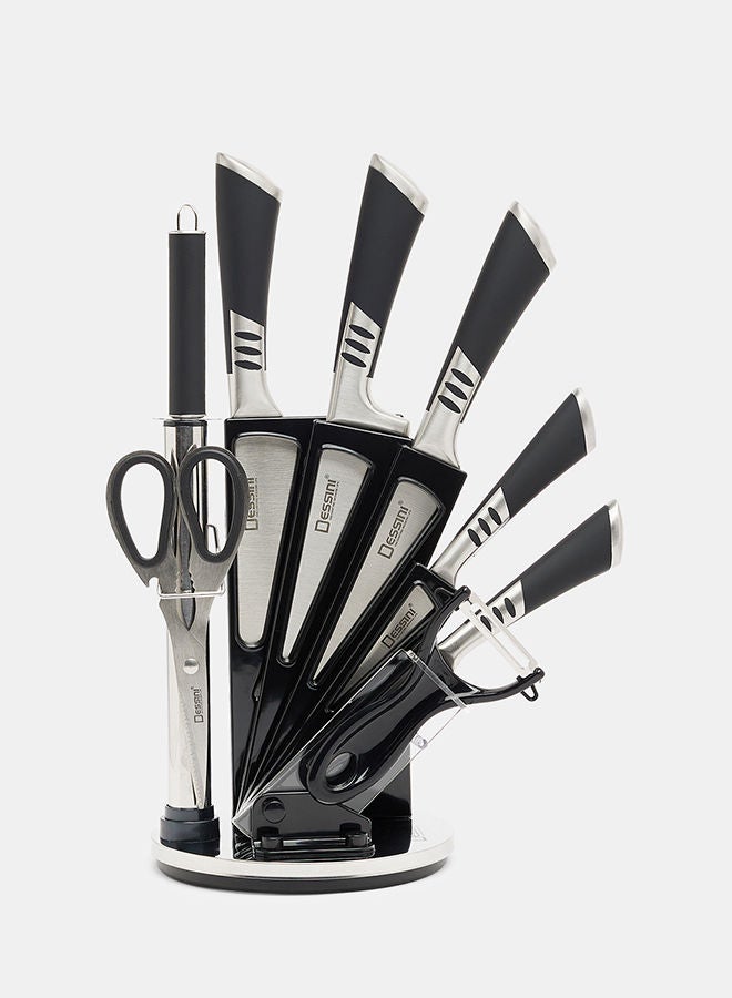 Dessini 9-Piece kitchen knife Set With Acrylic Block Black/Silver