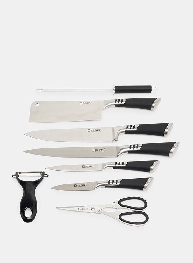 Dessini 9-Piece kitchen knife Set With Acrylic Block Black/Silver