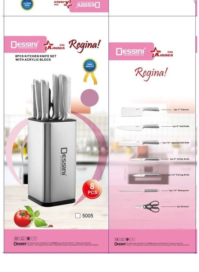 Dessini 8-Piece Knife Set with Acrylic Block 5005 Silver