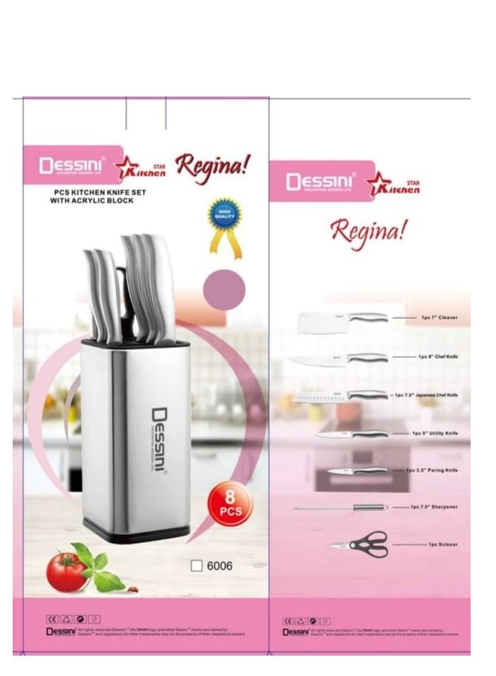 Dessini 8-Piece Knife Set with Acrylic Block 6006 Silver