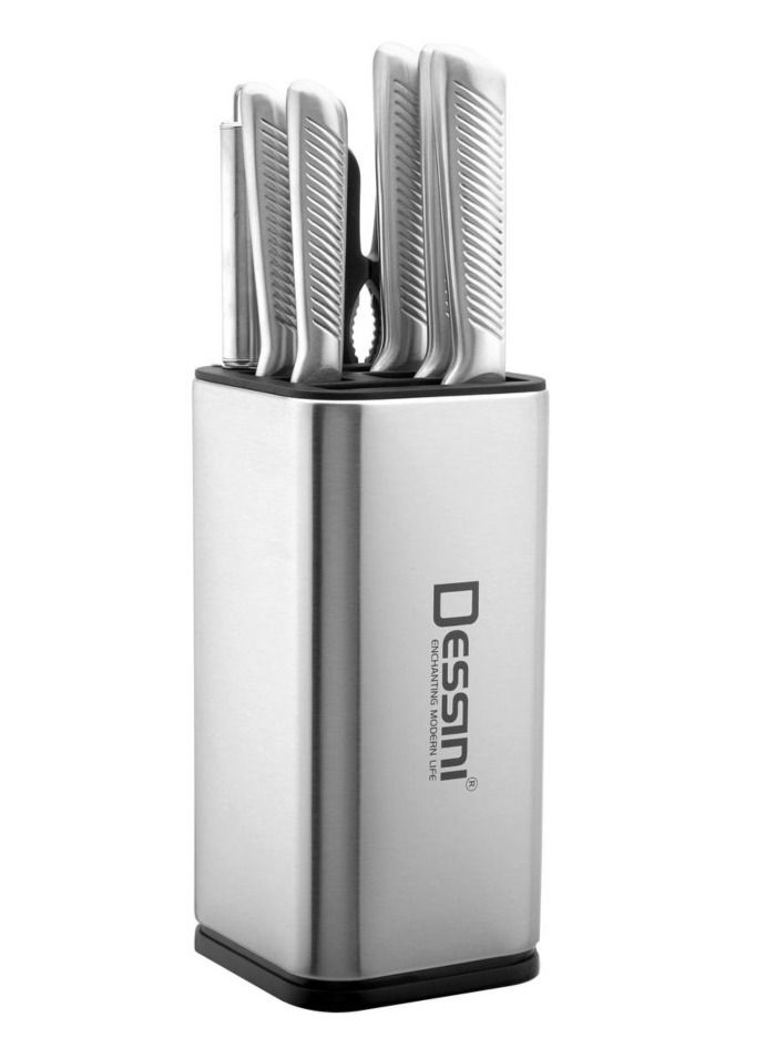 8-Pieces Stainless Steel Kitchen Knife Set Includes 5x knifes 1x Sharpener 1x Scissors 1x Acrylic block holder