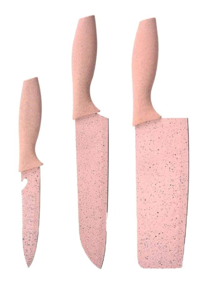 7-Piece Wheat Straw Kitchen Knife With Cutting Board Set Pink 21.5x32x32cm