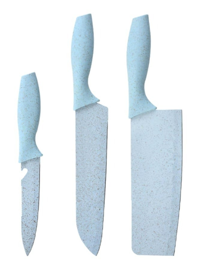 7-Piece Wheat Straw Kitchen Knife With Cutting Board Set Blue 21.5x32x32cm