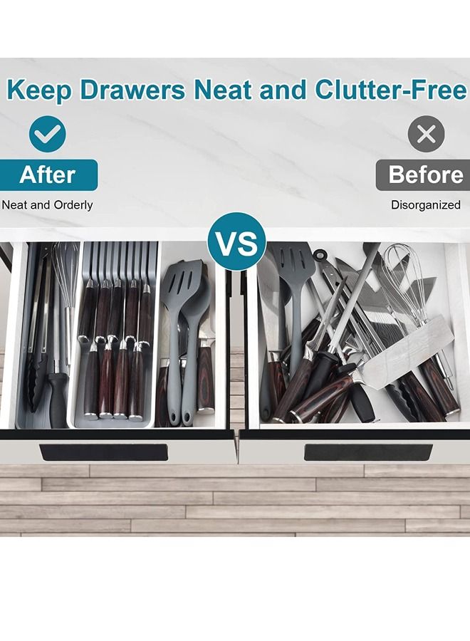 Expandable Kitchen Knife Drawer Organizer, Compact Cutlery Organizer Storage Knife Holder, With Adjustable Storage Tray for Knife Block, Insert-Holds 9 Knives and Store Other Kitchen Gadgets