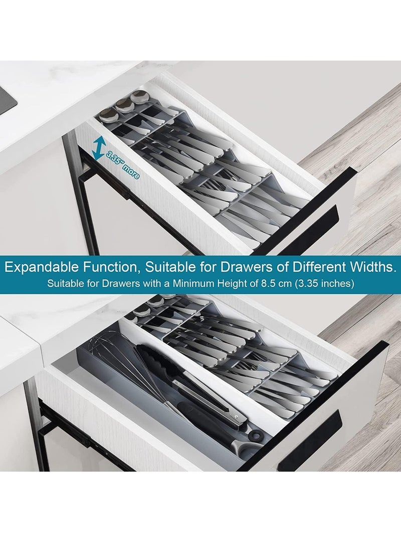 Kitchen Drawer Organizer, Silverware Organizer Storage Tray, Compact Cutlery Expandable Organizer for Kitchen Drawer Holding Flatware Spoons Forks