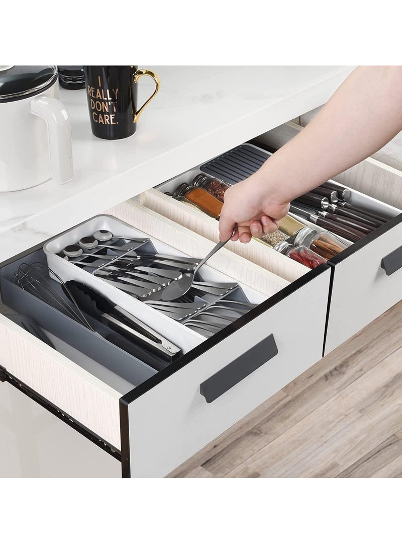 Kitchen Drawer Organizer, Silverware Organizer Storage Tray, Compact Cutlery Expandable Organizer for Kitchen Drawer Holding Flatware Spoons Forks