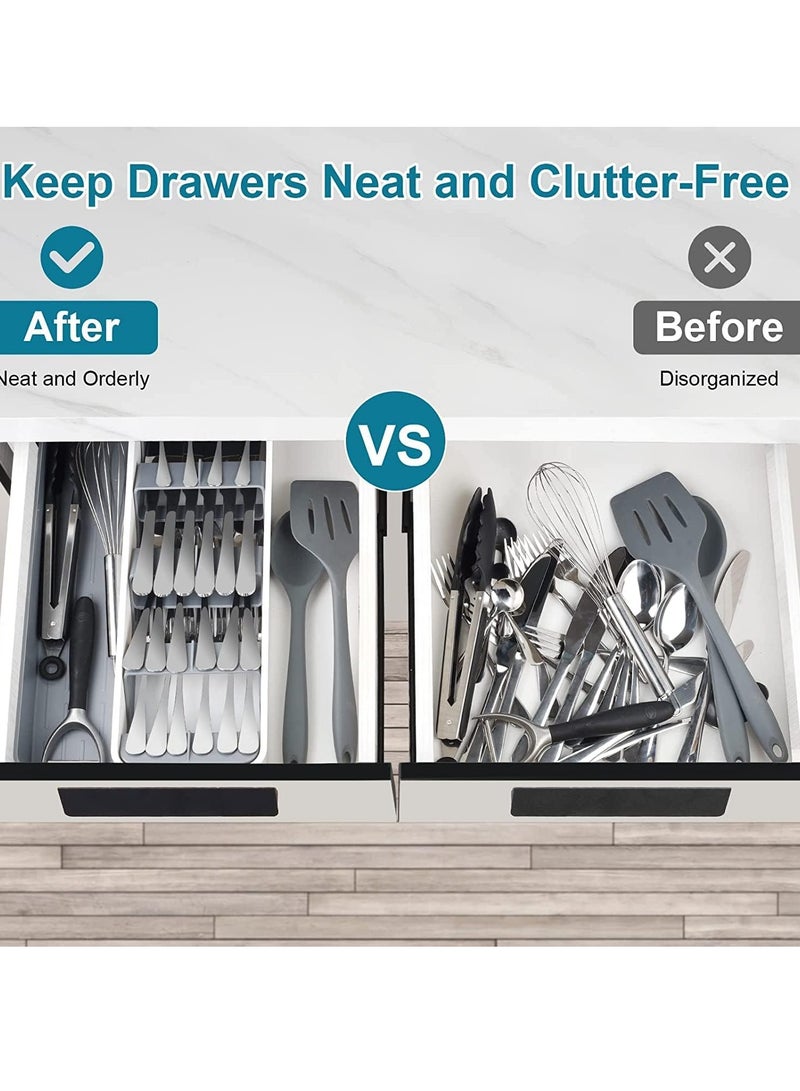 Kitchen Drawer Organizer, Silverware Organizer Storage Tray, Compact Cutlery Expandable Organizer for Kitchen Drawer Holding Flatware Spoons Forks