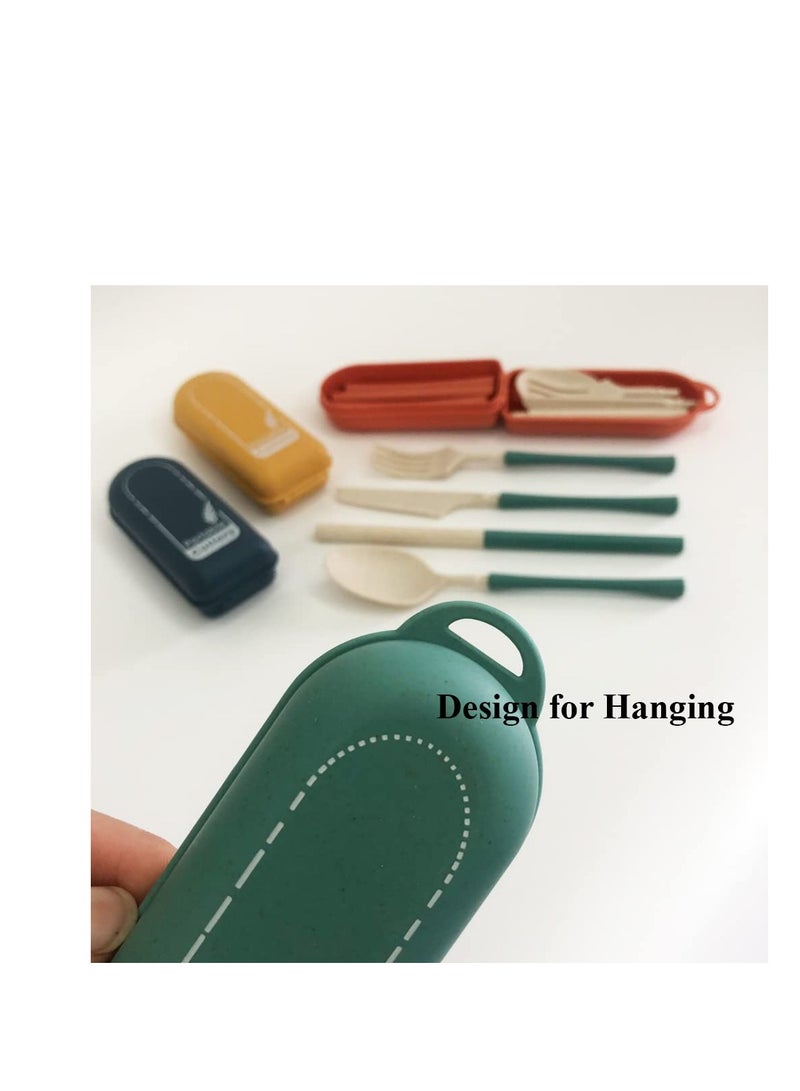 Travel Utensil Set with Case, 4 Sets Wheat Straw Utensils, Reusable Travel Utensils Set, Lunch Box Utensils Set, Portable Detachable Cutlery for Kids Adult School Travel Picnic Camping or Daily Use