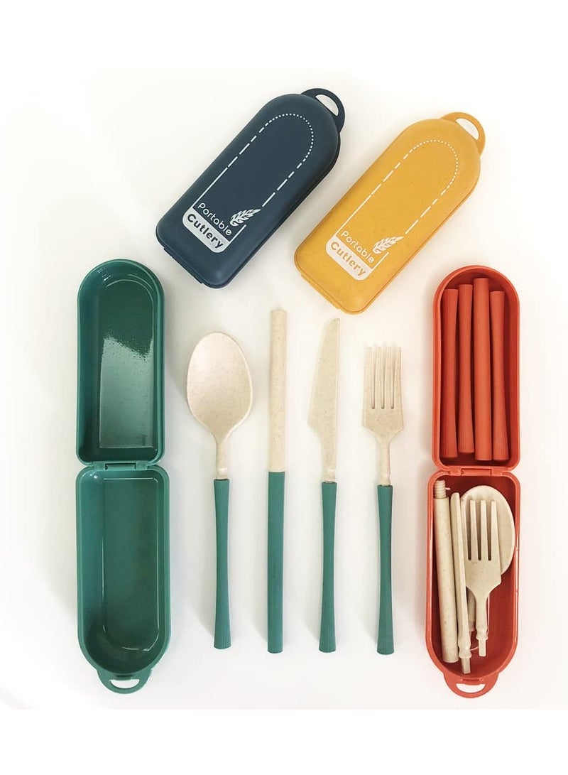 Travel Utensil Set with Case, 4 Sets Wheat Straw Utensils, Reusable Travel Utensils Set, Lunch Box Utensils Set, Portable Detachable Cutlery for Kids Adult School Travel Picnic Camping or Daily Use