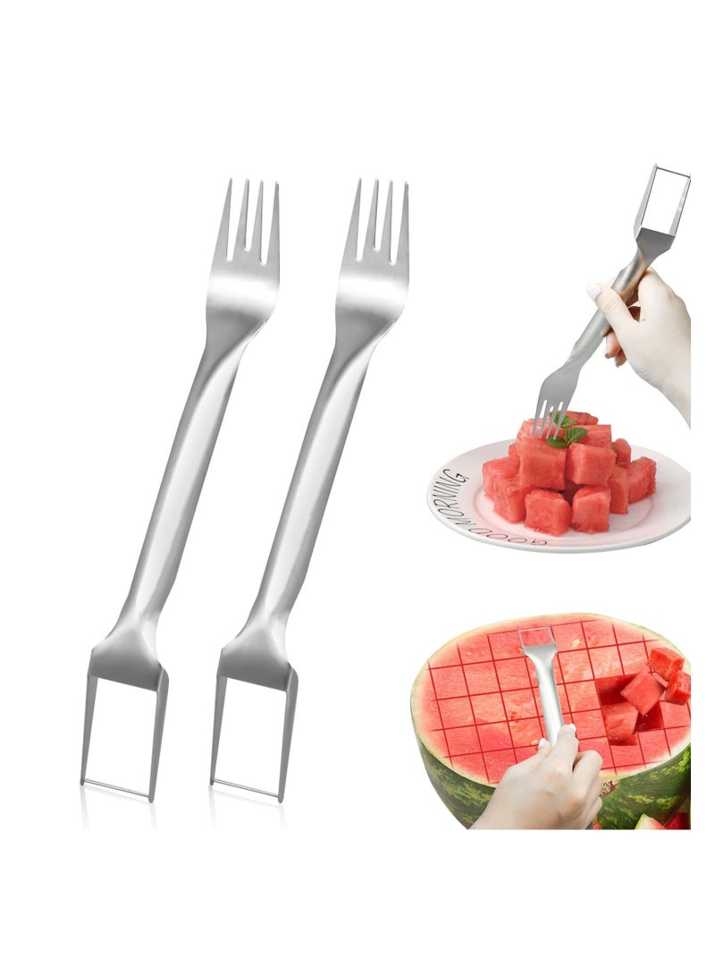 SYOSI, 2Pcs Watermelon Cutter Slicer Fork, Stainless Steel Fork and 2-in-1, Portable Cutting Tool, Fruit Forks for Home Party Camping, Kitchen Gadget