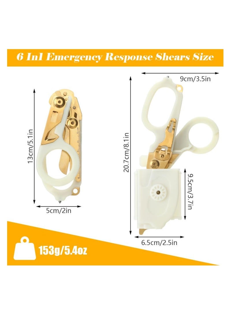 6 In1 Emergency Response Shears, Stainless Steel Trauma Shears, Multifunctional Self-luminous Scissors, with Strap Cutter and Glass Breaker, Outdoor Camping Rescue Scissors Tools with Holster