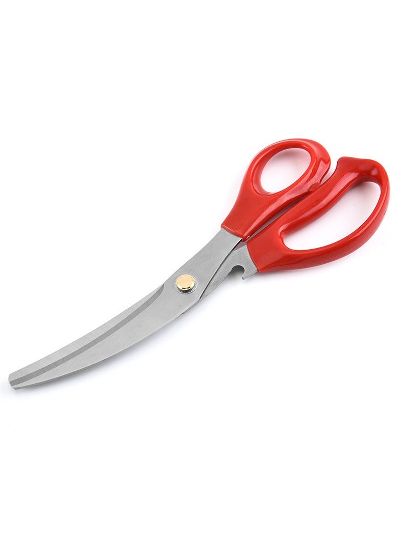 Kitchen Scissors, Heavy Duty All Purpose Kitchen Shears, Korean Stainless Steel Curved Blade Barbecue Scissors, Steak Scissors  For Chicken Food Meat And Cooking, ( Red )