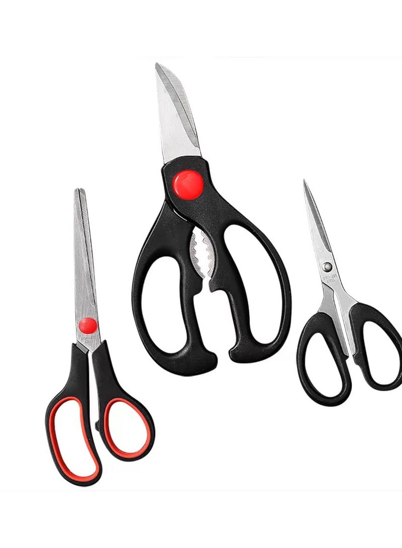 Kitchen Scissors Set, Kitchen Scissors with Sharp Stainless Steel Blades and Soft Handles, Include One Poultry Shears and Two Different Sizes of Cooking Scissors, Perfect Kitchen Partner